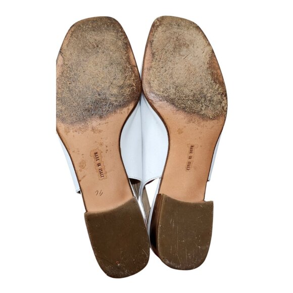 Salvatore Ferragamo White Leather Logo Accent Peep Toe Low Heel Slingbacks 7B - Picture 11 of 13